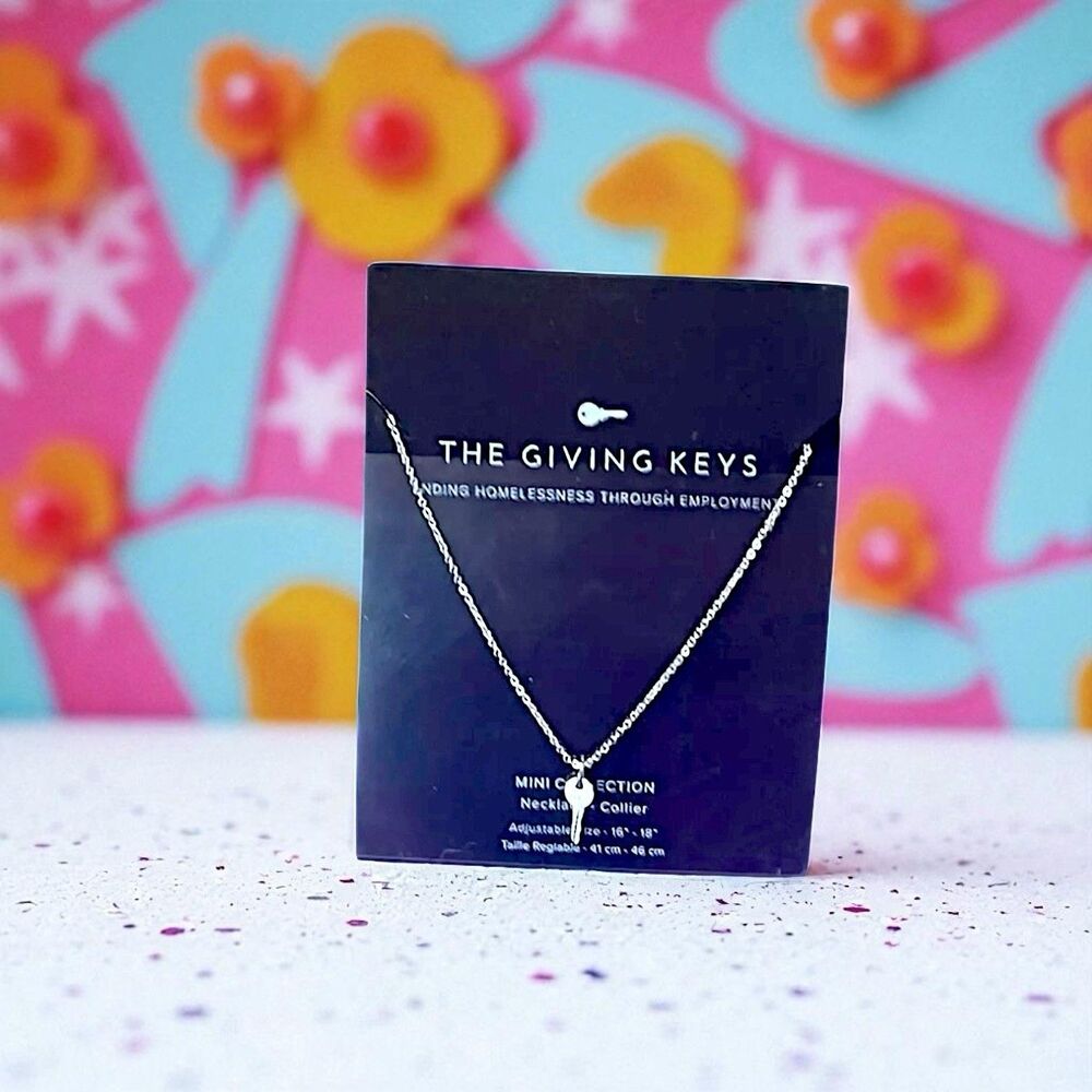 THE GIVING KEYS Mini Key Necklace Silver Brand New With Tags MSRP $45